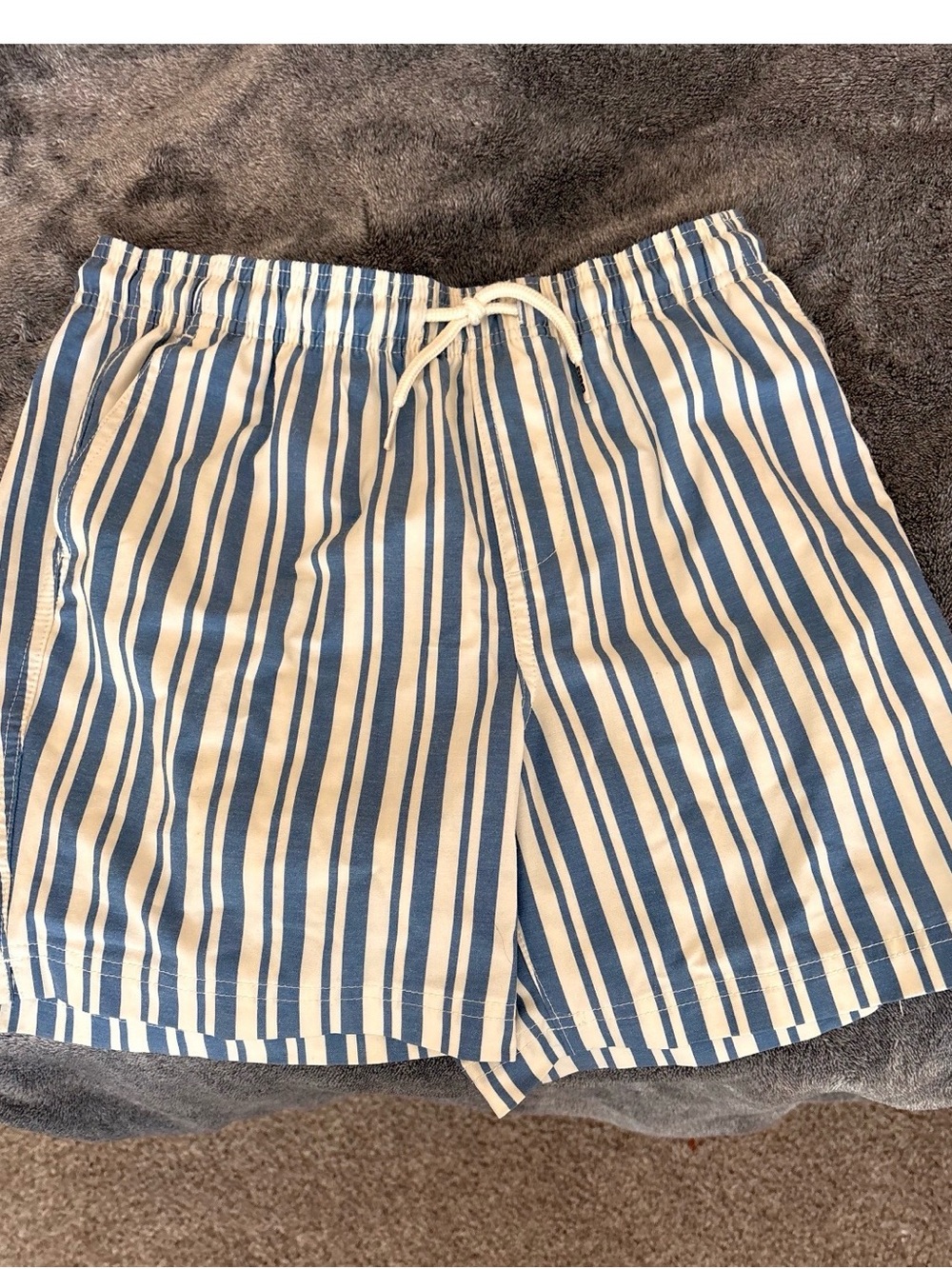 RSQ Blue & White Vertical Stripe Swim Trunks